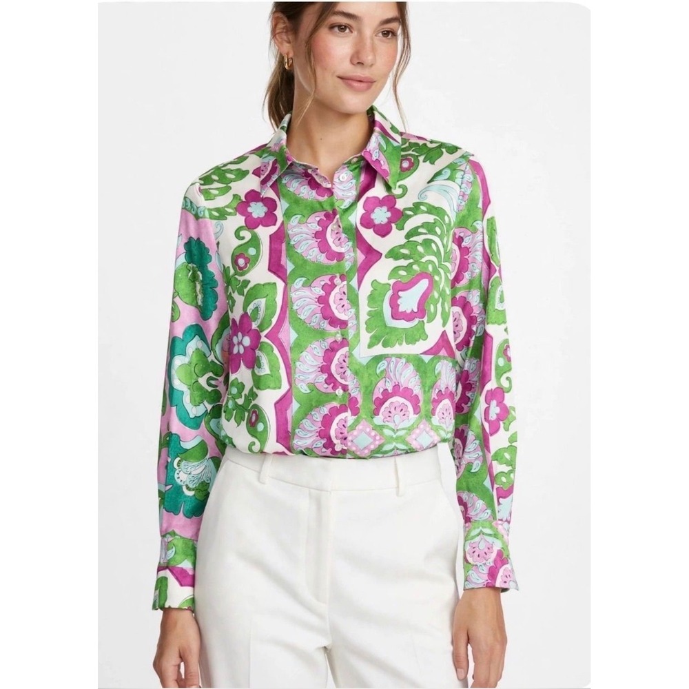 MNG Mango Blouse Womens 4 Paisley Italian Fabric Button Down Excellent